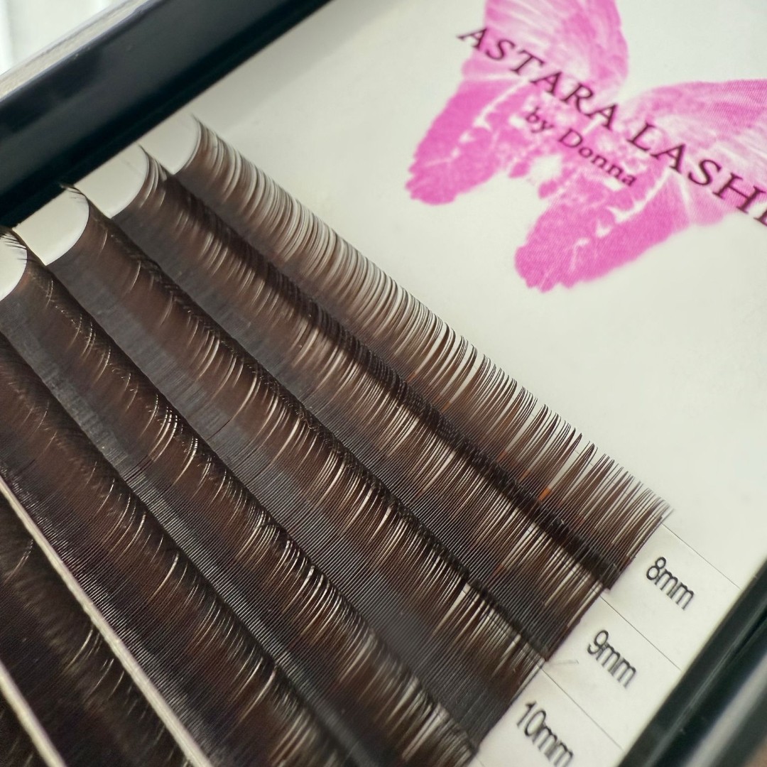 Brown classic lash extensions in Astara Lashes tray